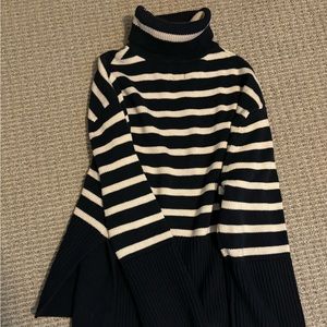 GAP Sweaters Gap Split Hem Sweater Striped Turtle Neck In Navy